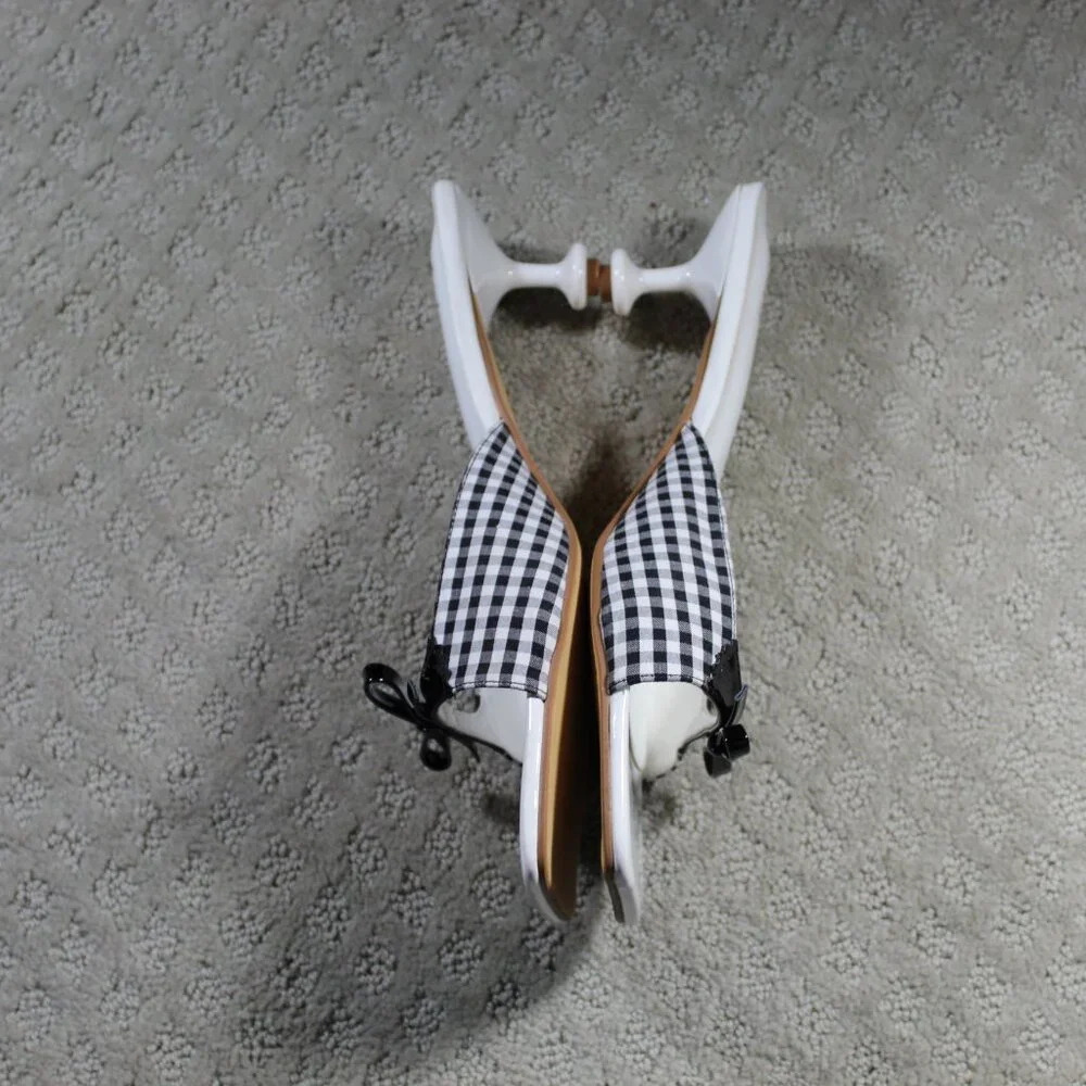 Sheln Women's 11 Black White Check Open Toe Kitten Heels
